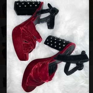 Zara Basic Velvet Studded Block Platform Heel